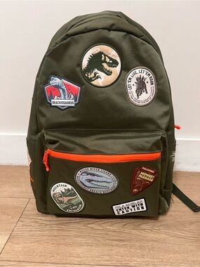 Kids' Olive Green Patch Backpack with Orange Accents